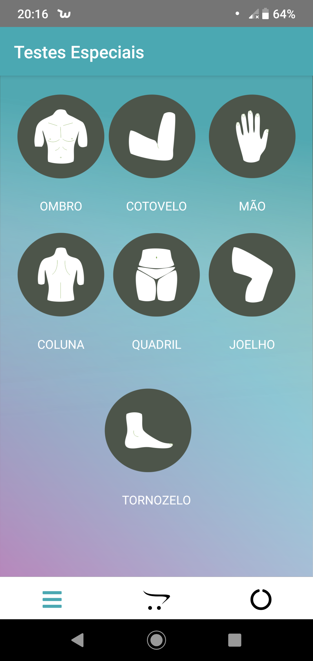Tela Inicial Testes Especiais